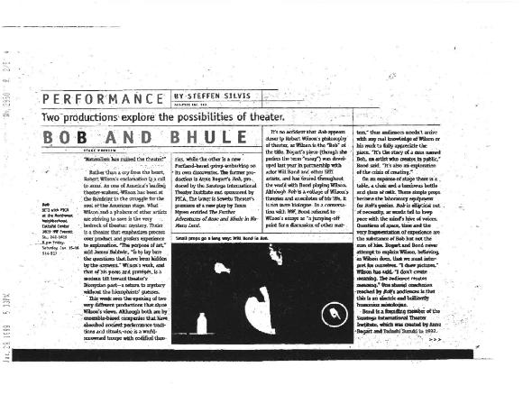 Press from "Bob: at  NW Cultural, WW Culture, 1999