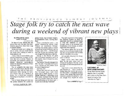Press from "Cabin Pressure" at Actors Theatre of Louisville, Providence Sunday Journal feature, 1999