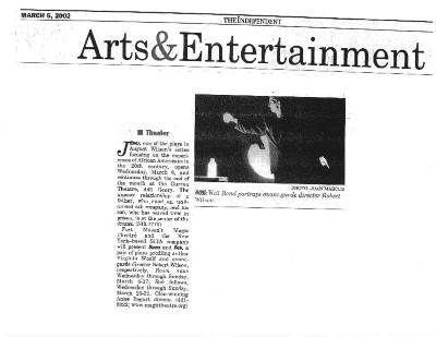 Press from "Bob" and "Room" at Magic Theatre, Independent listing, 2002