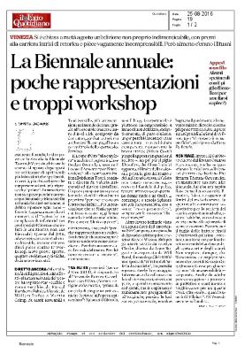 Press from "Bob" at the Venice Biennale, il Fatto Quotidiano (Italian), August, 2016