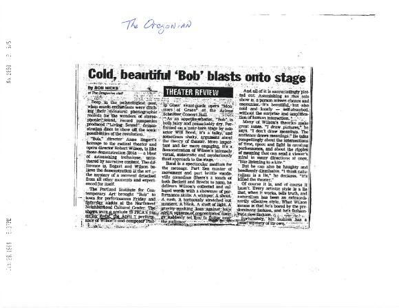 Press from "Bob: at  NW Cultural, Oregonian review, 1999