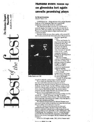 Press from "Cabin Pressure" at Actors Theatre of Louisville, Columbia DIspatch feature(2), 1999