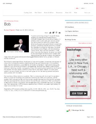 Press from "Bob" at  NYLA, Backstage review, 2012