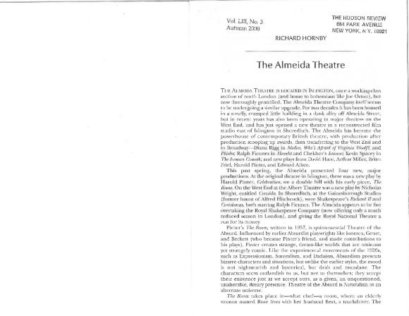 Press from "Cabin Pressure" at Almedia Hudson Review, 2000