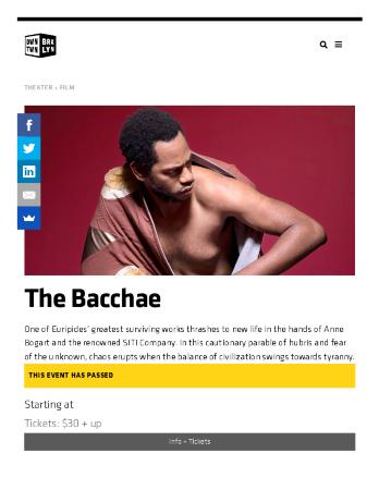 Press from "The Bacchae" at BAM, Downtown Brooklyn listing, 2018