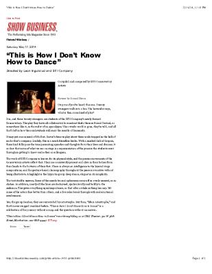 Press from "This is How I Don’t Know How to Dance" at TBG Theatre, Show Business Weekly review, 2014
