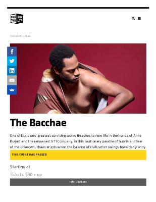 Press from "The Bacchae" at BAM, Downtown Brooklyn listing, 2018