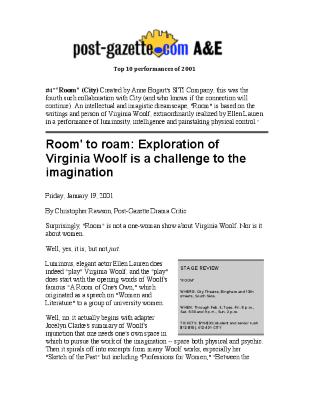 Press from "Room" at City Theatre, Post Gazette review, 2001