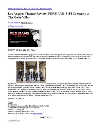 Press from "Persians" at Getty Museum, Stage and Cinema, review 2014
