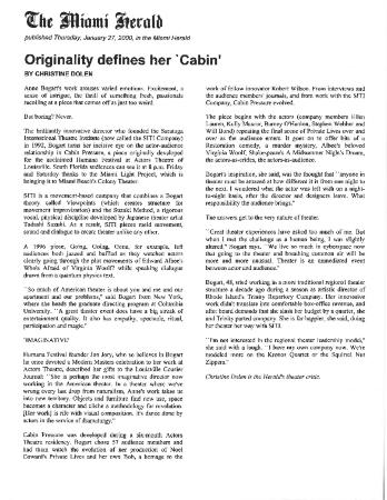 Press from "Cabin Pressure" at Miami Light Project, Miami Herald, 2000