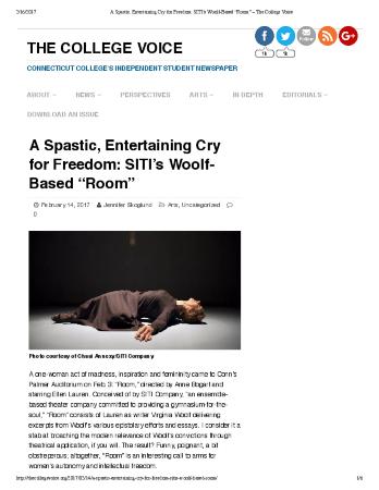 Press from "Room" at Connecticut College The College Voice review, 2017