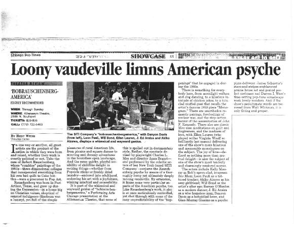 Press from "bobrauschenbergamerica" at Athenaeum Theatre, Chicago Sun review, 2002