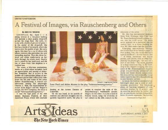 Press from "bobrauschenbergamerica" at Actor's Theatre of Louisville, NY Times review, 2001