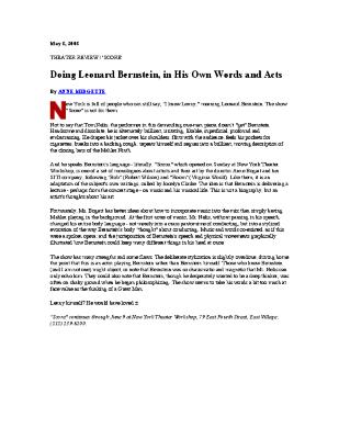 Press from "Score" at NYTW, NY Times review, 2005