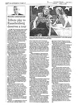 Press from "bobrauschenbergamerica" at Actor's Theatre of Louisville, Chicago Tribume review, 2001