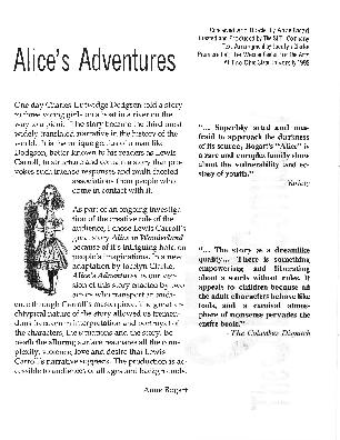 "Alice"s Adventures" Artist's Statement by Anne Bogart, 1998