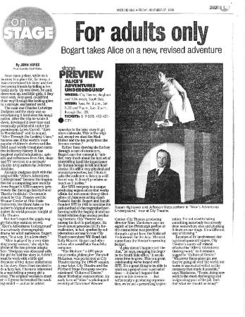 Press from "Alice's Adventures" at City Theatre, press binder 1998