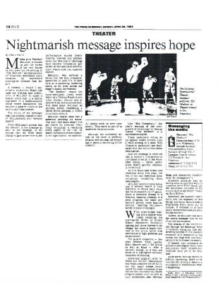Press from "The Medium" at Theatre Artaud, Press Democrat review, 1995