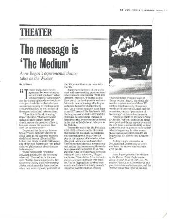Press from "The Medium" at the Wexner Center for the Arts, Columbus_Guardian review, 1996