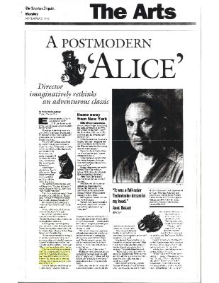 Press from "Alice's Adventures" at Wexner Center for the Arts, Columbus Dispatch feature, 1998