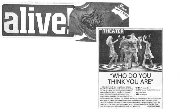 Press from "Who Do You Think You Are" at Wexner Center for the Arts, alive feature, 2009