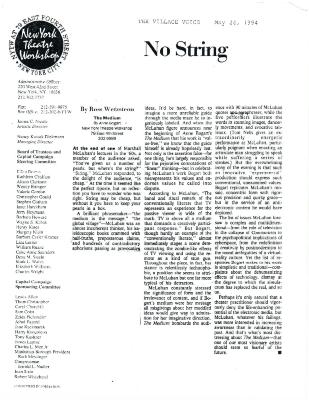 Press from "The Medium" at NYTW, Village Voice review, 1994