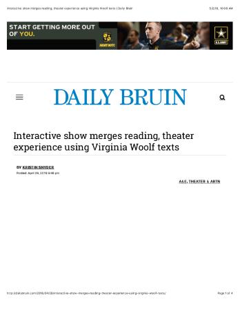 Press from "the theater is a blank page" at UCLA, Daily Bruin feature, 2018