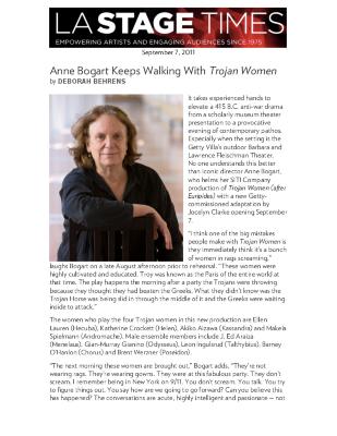 Press from "Trojan Women" at Getty, LA Stage review, 2011