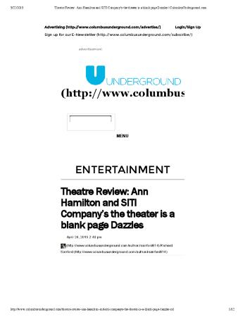 Press from "the theater is a blank page" at Wexner Arts Center, Columbus Underground review, 2015