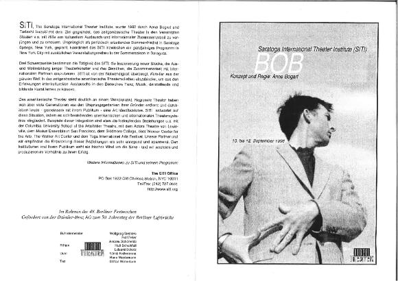 Program from "Bob" at Hebbel Theatre, Germany, 1998