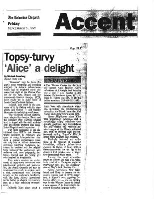 Press from "Alice's Adventures" at Wexner Center for the Arts, Columbus Dispatch review, 1998