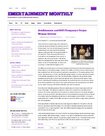 Press from "Trojan Women" at Arts Emerson, Emertainment Monthly review, 2013