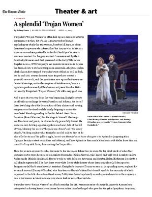 Press from "Trojan Women" at Arts Emerson, Boston Globe review, 2013