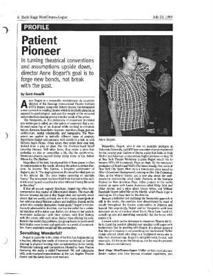 Press about Anne Bogart, Backstage West feature and interview, 1998