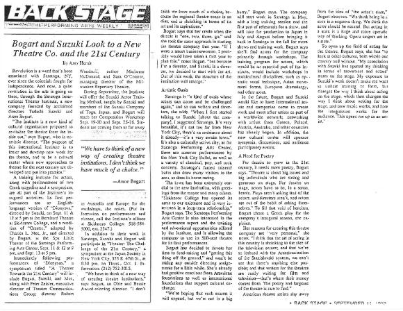 Press about Bogart/Suzuki, BackStage, 1992