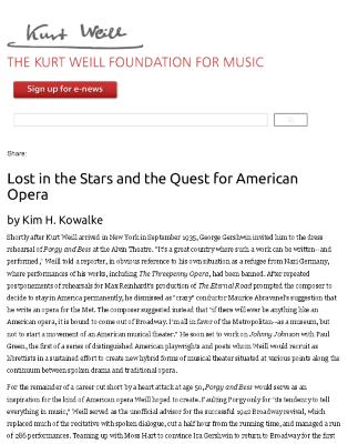 Press from "Lost in the Stars" at UCLA, Kurt Weill Foundation for Music, 2016