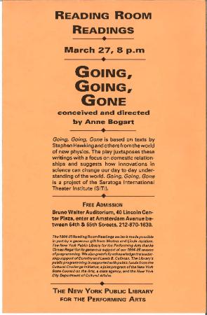 Promotional flyer for "Going, Going, Gone" reading, 1995