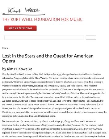 Press from "Lost in the Stars" at UCLA, Kurt Weill Foundation for Music, 2016