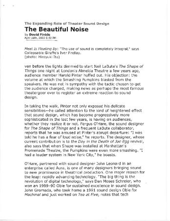 Press about SITI Company Sound Design, David Finkle, 2003