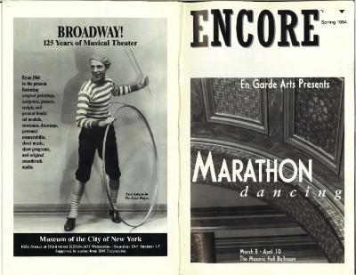 Program from "Marathon Dancing" at Masonic Hall Ballroom, 1994