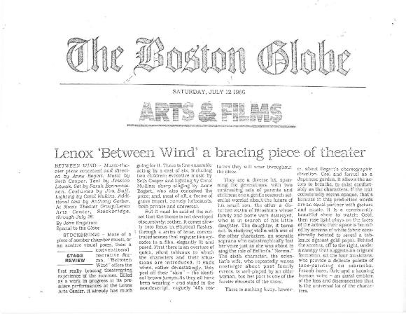 Press from "Between Wind" review, 1986